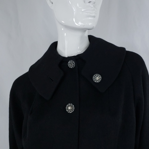Vintage 60s Wool Long Coat Rhinestone buttons - Picture 7 of 8